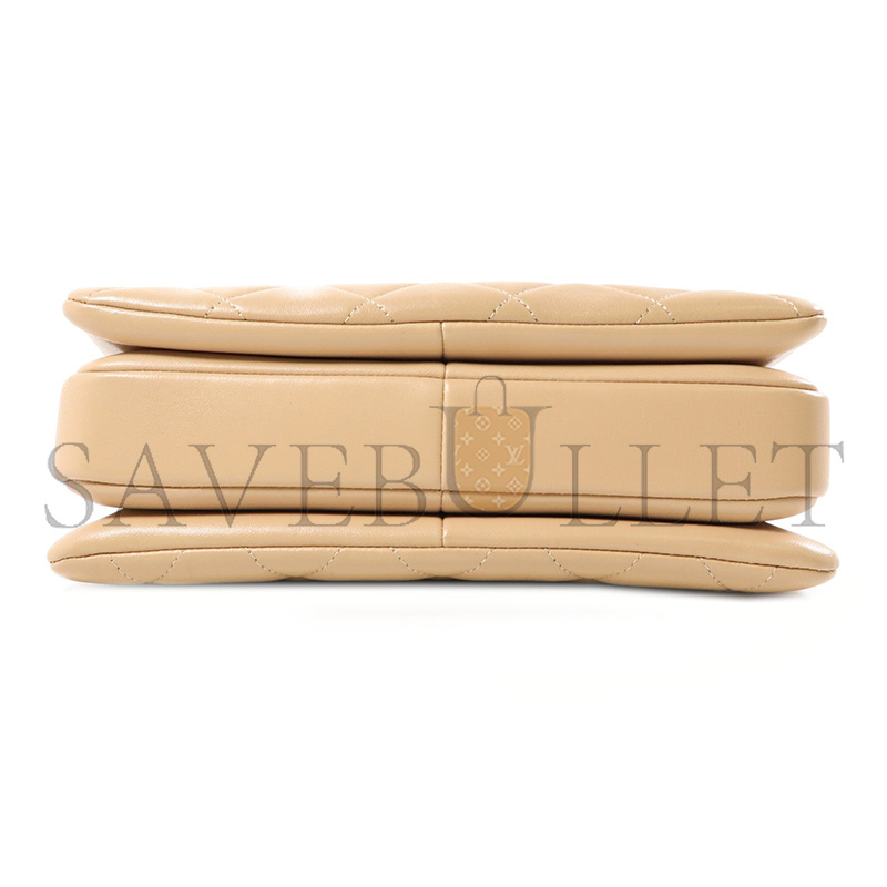 CHANEL COWHIDE LEATHER CHAIN SHOULDER GOLD BUCKLE HANDLE SHOULDER BAG BEIGE  (25*17*9cm)